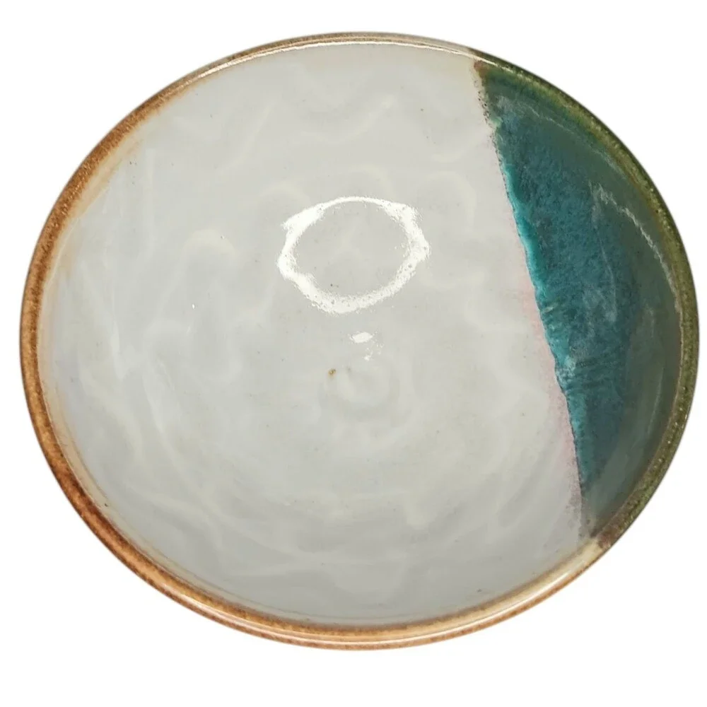 Studio Pottery Bowl Cream Green Blue Tan Signed Harris Ramen Rice Noodle Bowl